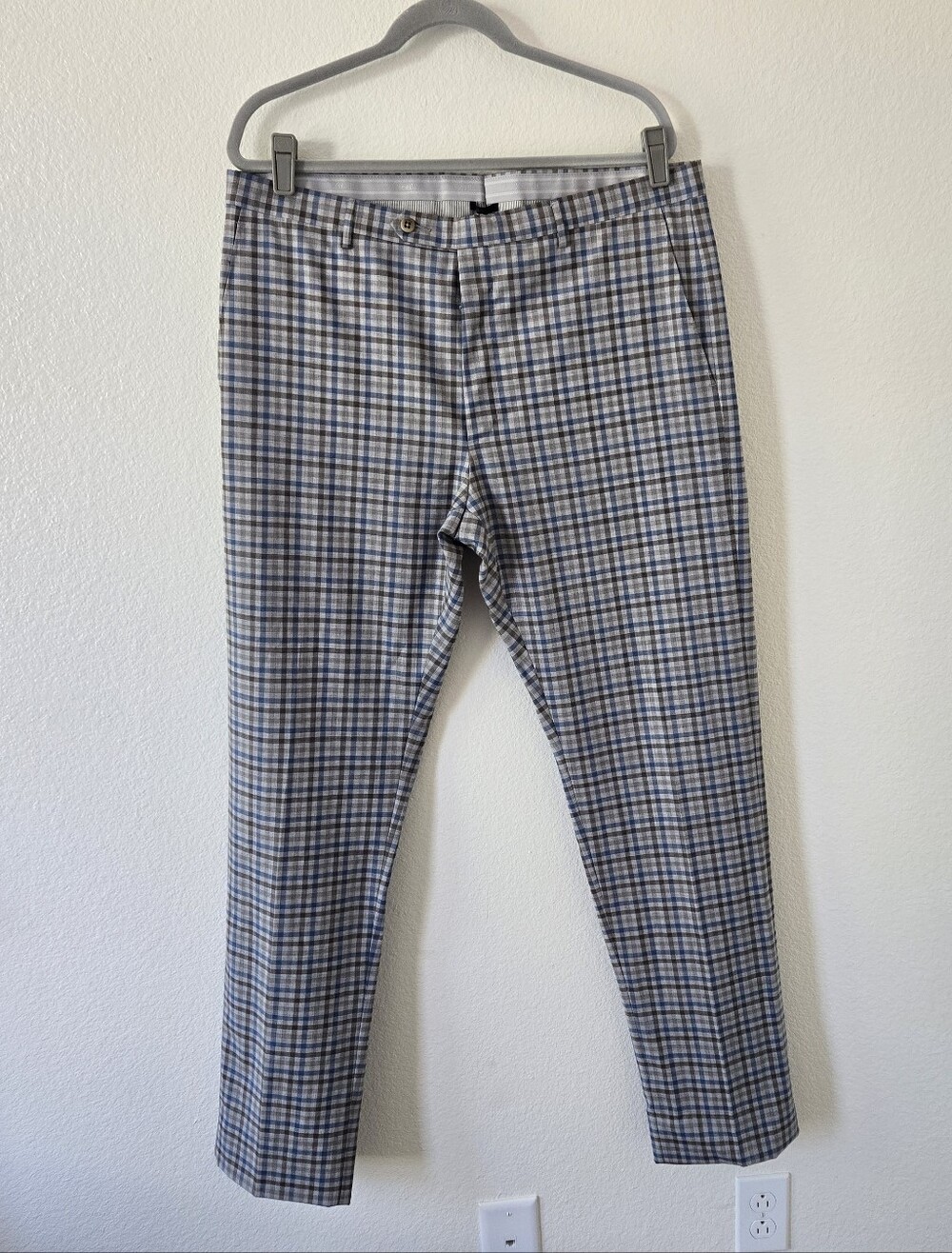 Zanella Platinum Plaid Parker 100% Wool Dress Pants Mens Size 38 Made in Italy